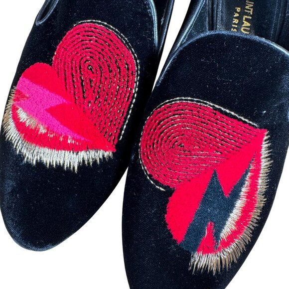 Saint Laurent Black Velvet Heart Smoking Loafer Shoes Size 37.5 - Picture 9 of 9